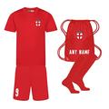 Sportees Retro Kids Personalised All Red England Style Away Football Kit With FREE Socks & Bag Youth Football England Boys Or Girls Football Jersey Child Football Kit - 5/6 Years