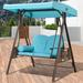 Red Barrel Studio® Porch Swing w/ Stand Outdoor Cover Metal in Blue | 68.5 H x 61.4 W x 50.3 D in | Wayfair 3206AF1929104346B66880E4BC4C3DD6