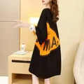 T-shirt à grandes poches pour femmes robe noire et orange style Harajuku manches courtes été