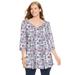 Plus Size Women's V-Neck Pintucked Tunic by Woman Within in White Floral (Size 34/36)