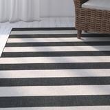 Black/White 78 x 0.03 in Indoor/Outdoor Area Rug - Breakwater Bay Papatya Striped Flatweave Onyx Black Ivory Indoor Outdoor Area Rug | Wayfair