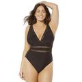 Plus Size Women's Lattice Plunge One Piece Swimsuit by Swimsuits For All in Black (Size 8)