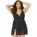 Plus Size Women's Crochet Side Slit V-Neck Swimdress by Swimsuits For All in New Black (Size 22)