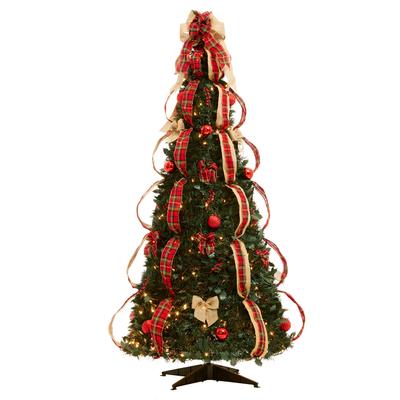 Fully Decorated Pre-Lit 6-Ft. Pop-Up Christmas Tree by BrylaneHome in Plaid