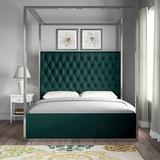 Everly Quinn Tufted Canopy Bed Upholstered/Velvet/Metal in Green | 78.5 H x 66.5 W x 86.5 D in | Wayfair 4FD3995C101F49E7ACA9556864849C75