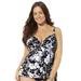 Plus Size Women's Bra Sized Faux Flyaway Underwire Tankini Top by Swimsuits For All in Neutral Floral (Size 42 D)