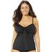 Plus Size Women's Tie Front Underwire Tankini Top by Swimsuits For All in New Black (Size 30)