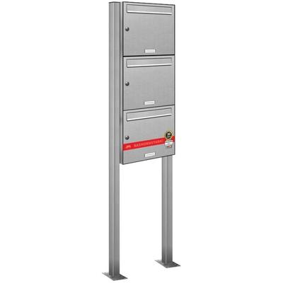 Al Briefkastensysteme - 3er Edelstahl Standbriefkasten Anlage Freistehend
