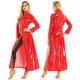 CHICTRY Women Adult PVC Leather Shiny Metallic Turtleneck Zipper Trench Coat Long Jacket Cloak Dress Red XL
