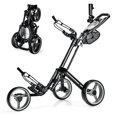 Costway Folding 3 Wheels Golf Push Cart with Brake Scoreboard Adjustable Handle-Gray