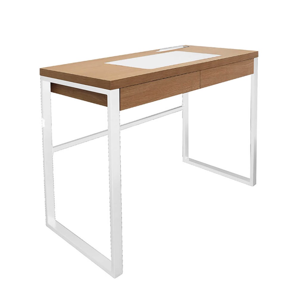 Bureau plateau effet bois et piètement blanc