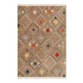 Tapis tissé ethnique chic à franges multicolore fond marron 120x170