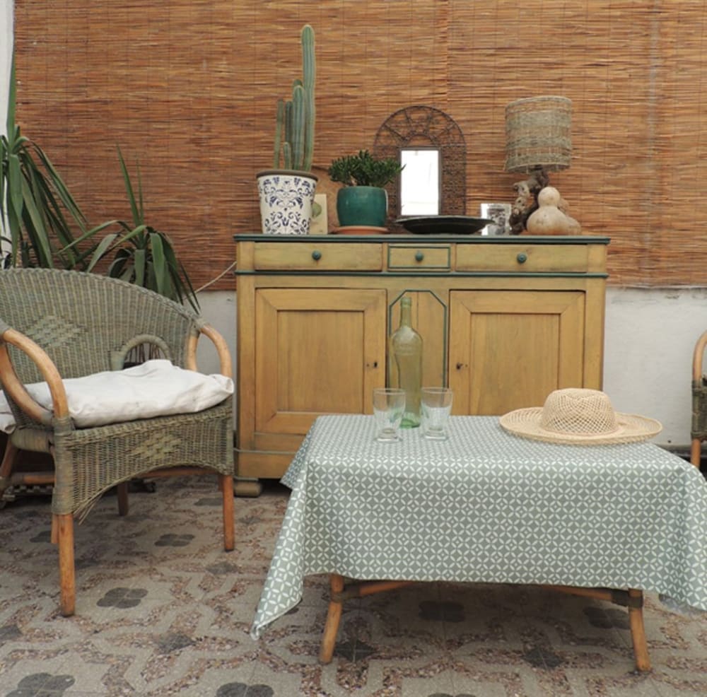 Nappe coton enduit verte carrée 160 x 160 cm