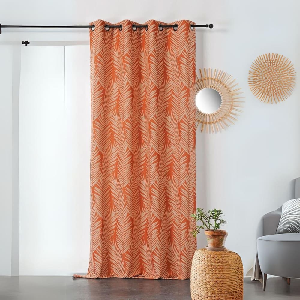 Rideau imprimé feuille de palmier coton orange 140x240 cm