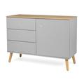 Buffet en bois 1 porte 3 tiroirs L109cm gris clair