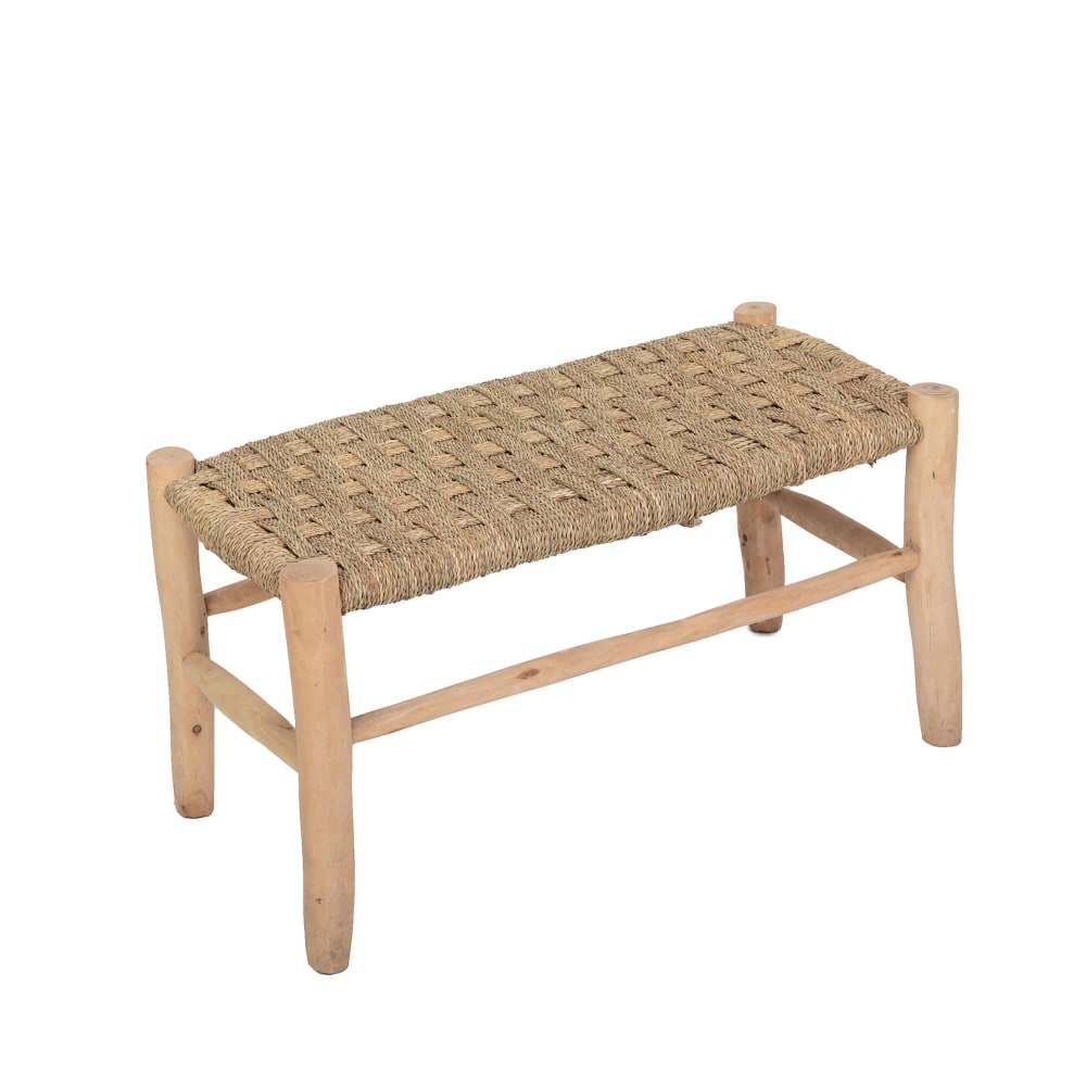 Grand banc deco en bois et doum tressé 40x85x40