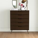 Mercury Row® Grissett 5-Drawer Tall Dresser w/ Metal Legs Wood in Brown | 44.57 H x 35.31 W x 21.57 D in | Wayfair E25110142A4F4F37B6D4C12FE24CAFA1