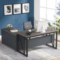 Inbox Zero Dineke L-Shape Executive Desk w/ Cabinet Credenza Wood/Metal in Black | 29 H x 55 W x 24 D in | Wayfair 0B2C29492C024E6BAE7235D831219D47