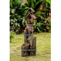 Tiered Wood Finish Water Fountain With Birdhouse- Jeco Wholesale FCL141