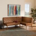 Baxton Studio Riordan Mid-Century Modern Tan Faux Leather & Walnut Brown Finished Wood 2-PC Dining Nook Banquette Set - Wholesale Interiors BBT8051.13-Tan/Walnut-2PC SF Bench