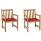 Chaises de jardin 2 pcs avec coussins rouge Bois de teck massif - Vidaxl