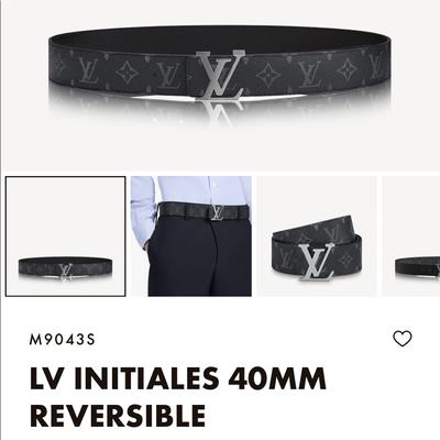 Louis Vuitton LV Initiales 40mm Reversible Belt Black Grey Leather. Size 100 cm