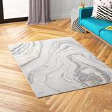 Gray/White 120 x 0.39 in Area Rug - Etta Avenue™ Teen Katelin Abstract Gray/Gold/White Area Rug Polyester | 120 W x 0.39 D in | Wayfair