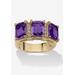 Women's Yellow Gold-Plated Emerald Cut 3 -Stone Simulated Birthstone & CZ Ring by PalmBeach Jewelry in February (Size 9)