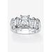 Women's Platinum over Silver Emerald Cut Cubic Zirconia Step Top Engagement Ring (3 1/10 cttw TDW) by PalmBeach Jewelry in Platinum (Size 6)