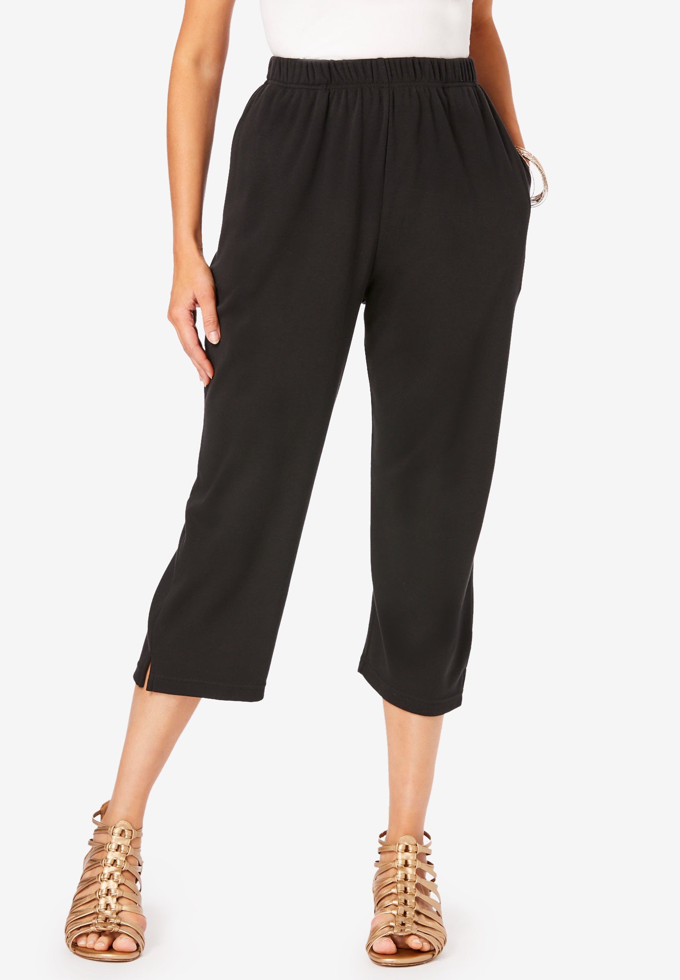 Plus Size Women's Plus Size Soft Knit Pull-On Capri Pant by Roaman's in Black (Size L)