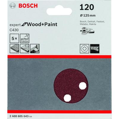 Bosch - 5x Schleifblatt C430 Expert for Wood 8 Löcher Klett 125 mm K120 - 2608605643