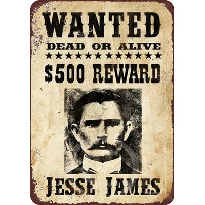 Jesse James Original Wanted Poster Aluminium Metal Sign Amusant Retro Wall Decor Navire 8x12