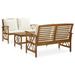 Winston Porter 3 Piece Patio Lounge Set w/ Cushions Solid Acacia Wood Wood/Natural Hardwoods in Brown/White | Wayfair