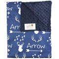 Top Tots “Woodland Animals Collection” Minky Baby Blanket, Deer Heads, Arrows and Antlers, Navy with White and Light Tan, 29 Inches by 39 Inches, Includes 1-Year Warranty
