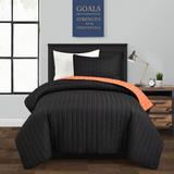 Soft Stripe All Season Quilt/Coverlet Black/Orange 2Pc Set Twin-XL - Lush Decor 16T005874