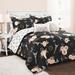 Vintage Paris Rose Butterfly Script Comforter Black 7Pc Set King - Lush Decor 16T005342