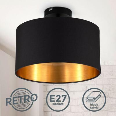 Deckenleuchte schwarz gold Stoffschirm E27 30cm Schlafzimmer-Lampe Wohnzimmer - B.k.licht