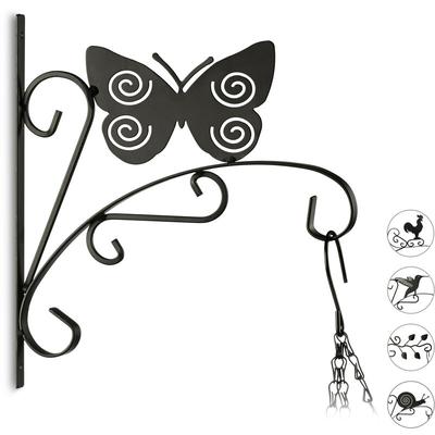 Relaxdays Blumenhaken mit Schmetterling, Blumenampelhalter für Wand, Metall Garten-Deko, HxBxT: 30 Image