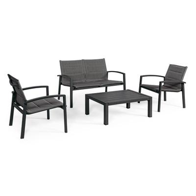 Salon de jardin détente 4 places en aluminium gris foncé