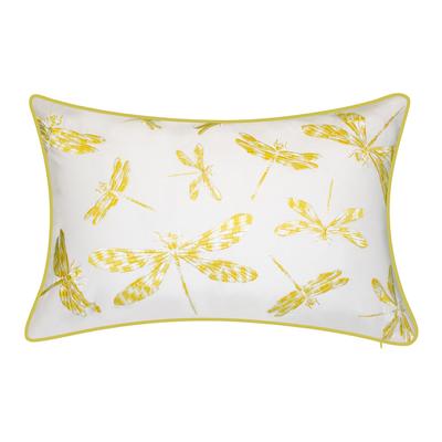 Indoor & Outdoor Embroidered Dragonflies Decorative Pillow by Levinsohn Textiles in Citron White