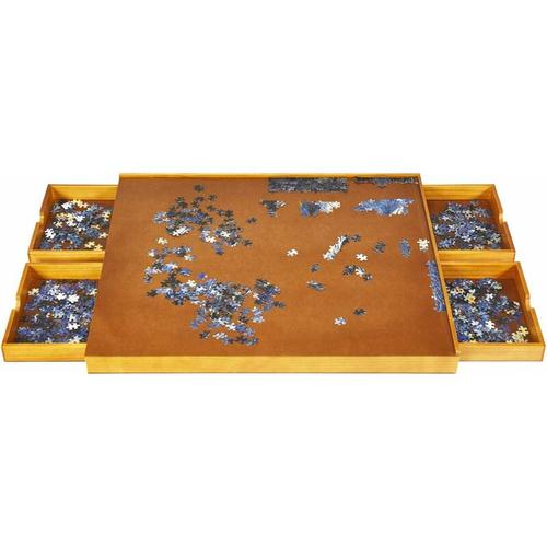 Puzzletisch mit 4 Schubladen, Puzzle Board Holz, mit ebener Arbeitsoberflaeche, 80x65cm fuer