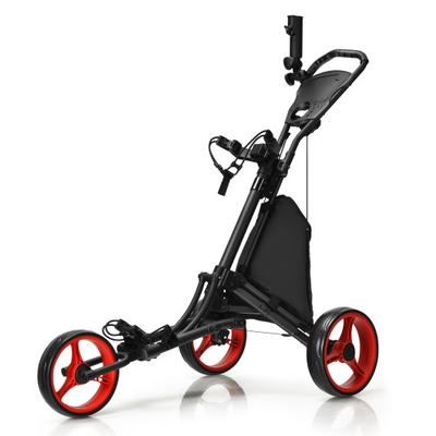 Costway Folding 3 Wheels Golf Push Cart with Bag Scoreboard Adjustable Handle-Red