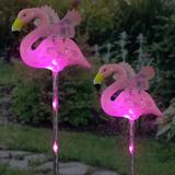 Exhart 2 Piece Solar Flamingo WindyWing Stakes w/ LED lights, 4.5 by 27.5 Inches Resin/Plastic/Metal in Pink | 27.5 H x 4.5 W x 4.5 D in | Wayfair