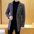 Coupe-vent mi-long en mélange de laine pour hommes veste en coton chaud pardessus noir haut