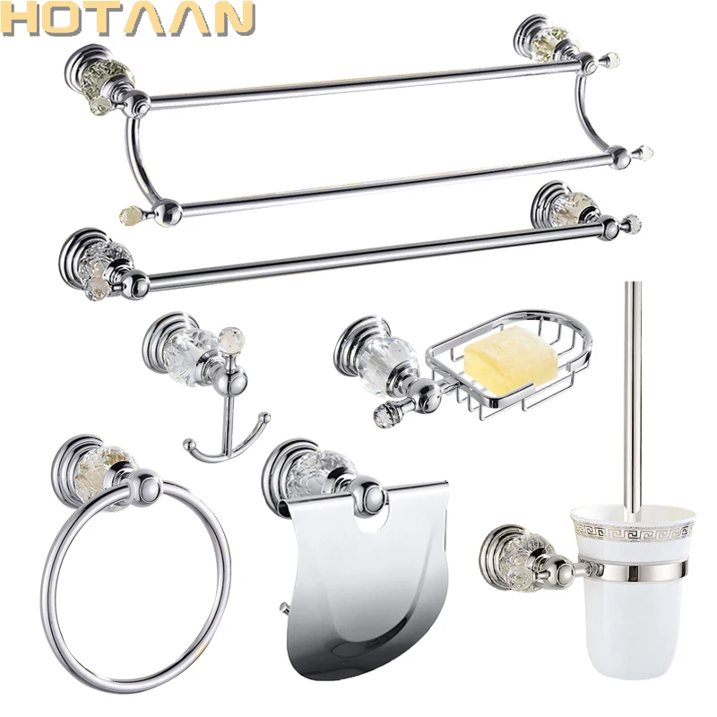 Banheiro-Ensemble de quincaillerie de bain en laiton poli chromé, accessoires HOProducts, cristal et argent, montés au mur, luxe
