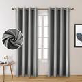 HOMEIDEAS 2 Panels Faux Silk Curtains Silver Grey Blackout Curtains 52 X 96 Inch Drop Room Darkening Satin Curtains for Bedroom, Thermal Insulated Window Drapes Curtains for Living Room