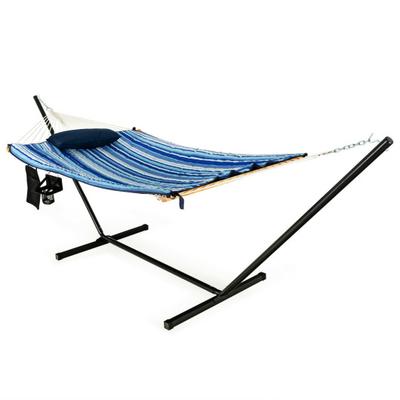 Costway Hammock Chair Stand Set Cotton Swing with Pillow Cup Holder Indoor Outdoor