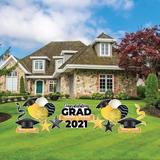 The Party Aisle™ 11 Piece Graduation Yard Card Flair & Accessories Garden Stake, Green Sparkle Plastic in Yellow | 25 H x 33 W x 5 D in | Wayfair