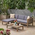 Latitude Run® Gislaine 4 Piece Sectional Seating Group w/ Cushions Wood/Natural Hardwoods in Brown/White | Outdoor Furniture | Wayfair