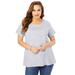 Plus Size Women's Swing Ultimate Tee with Keyhole Back by Roaman's in Medium Heather Grey (Size L) Short Sleeve T-Shirt